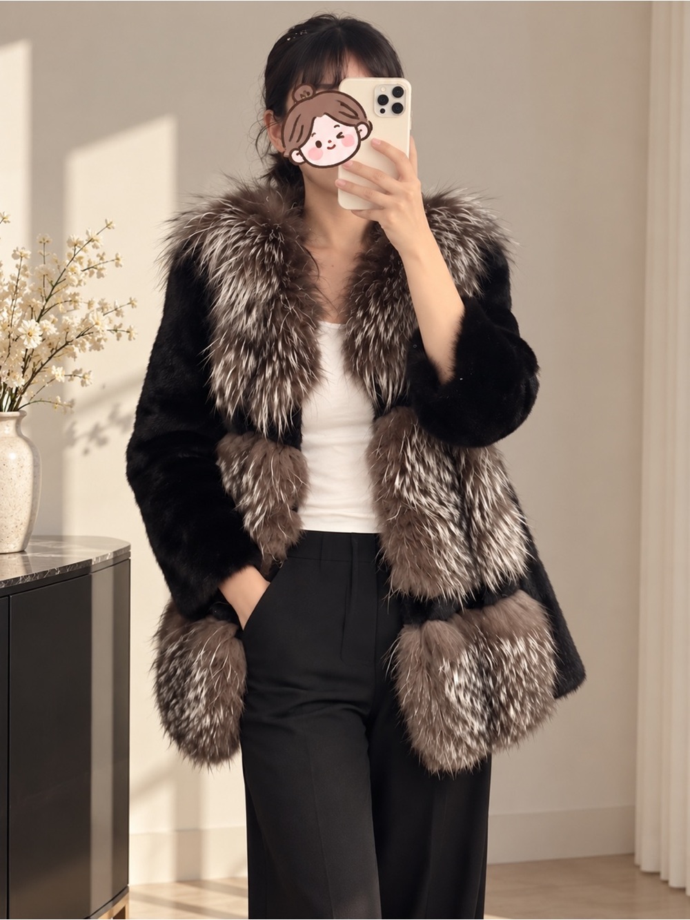 Mink & Silver Fox Fur Colorblock Jacket - NWOT